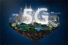 Graphic of 5G on top of a smart city