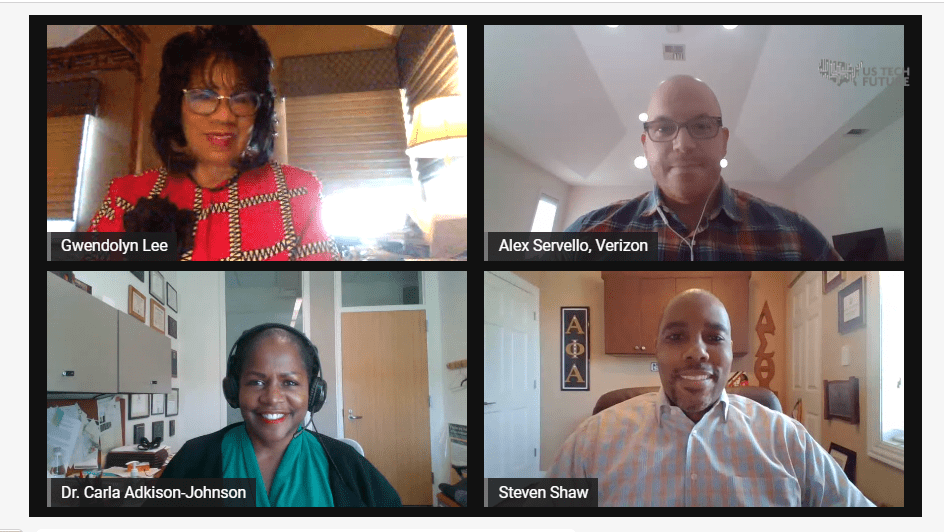 speakers pictured onscreen: Dr. Gwendolyn B Lee, Alex Servello, Dr. Carla Atkinson-Johnson, and Steven Shaw